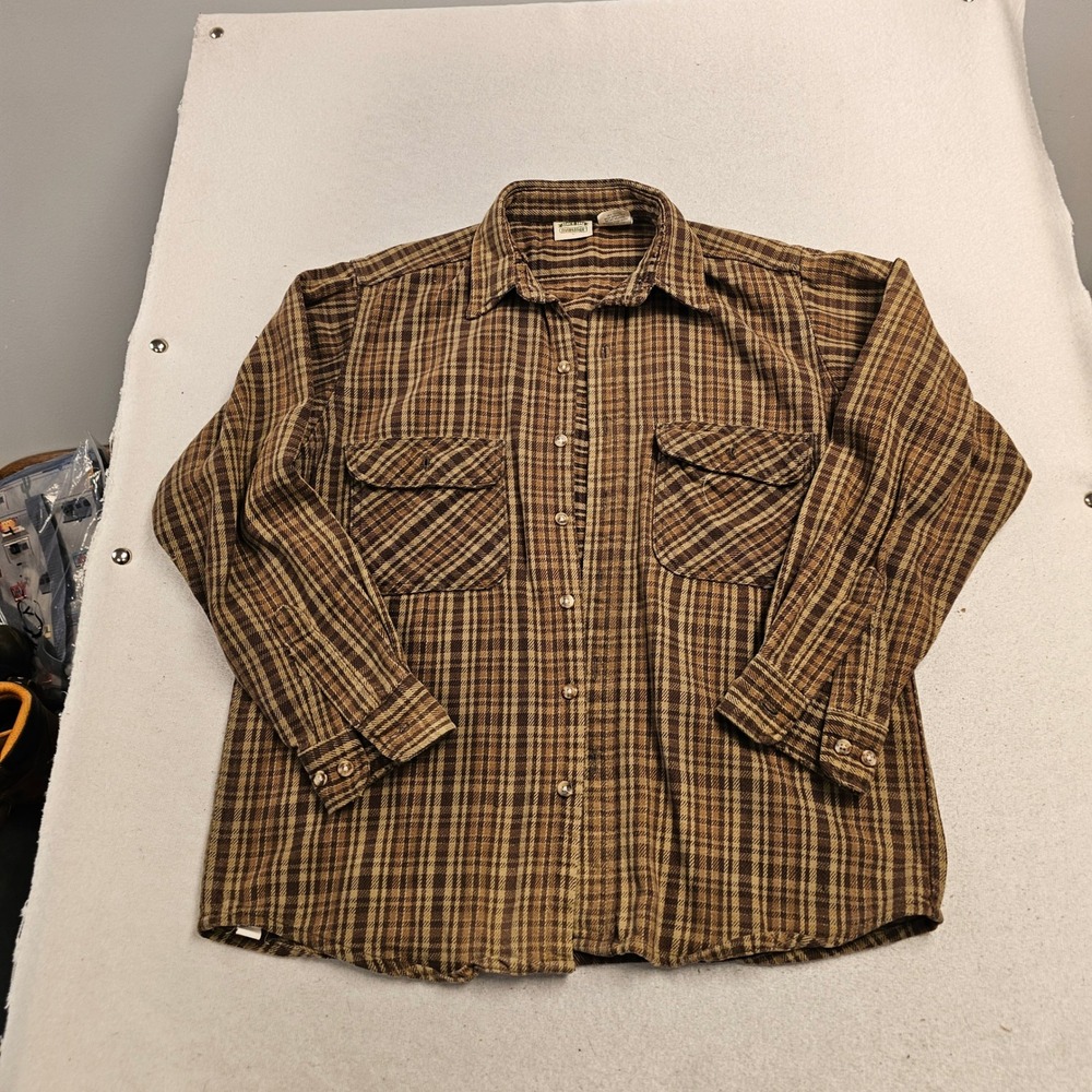 Five Brother Mens Brown Plaid Flannel Shirt Cotton Workwear Long Sleeve Large